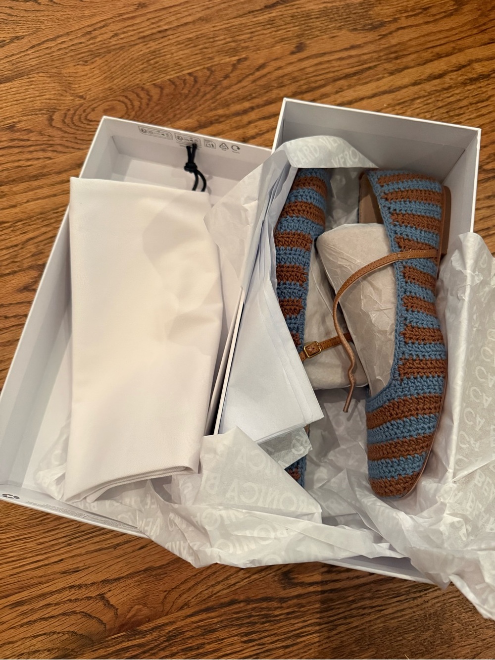 Veronica Beard Ellie Blue and Brown Striped Crochet Mary Jane Flats - Picture 6 of 6